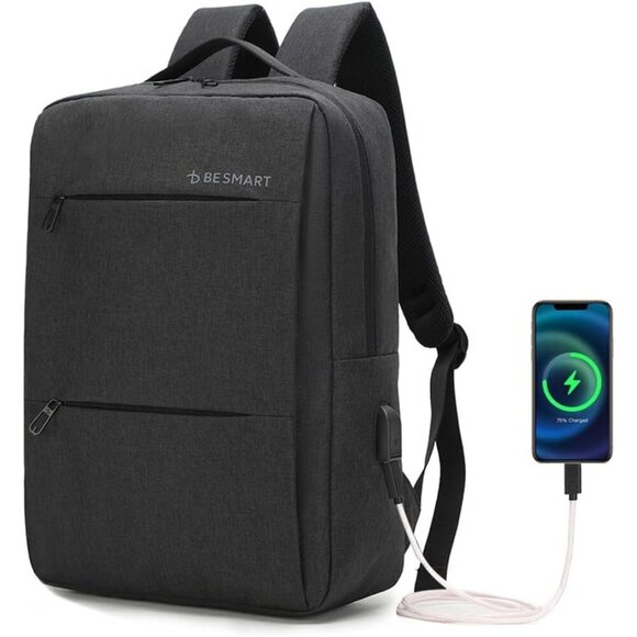 🆕 Besmart Laptop Computer Bag Men Black Slim USB Charging Port Travel Backpack - Picture 1 of 9